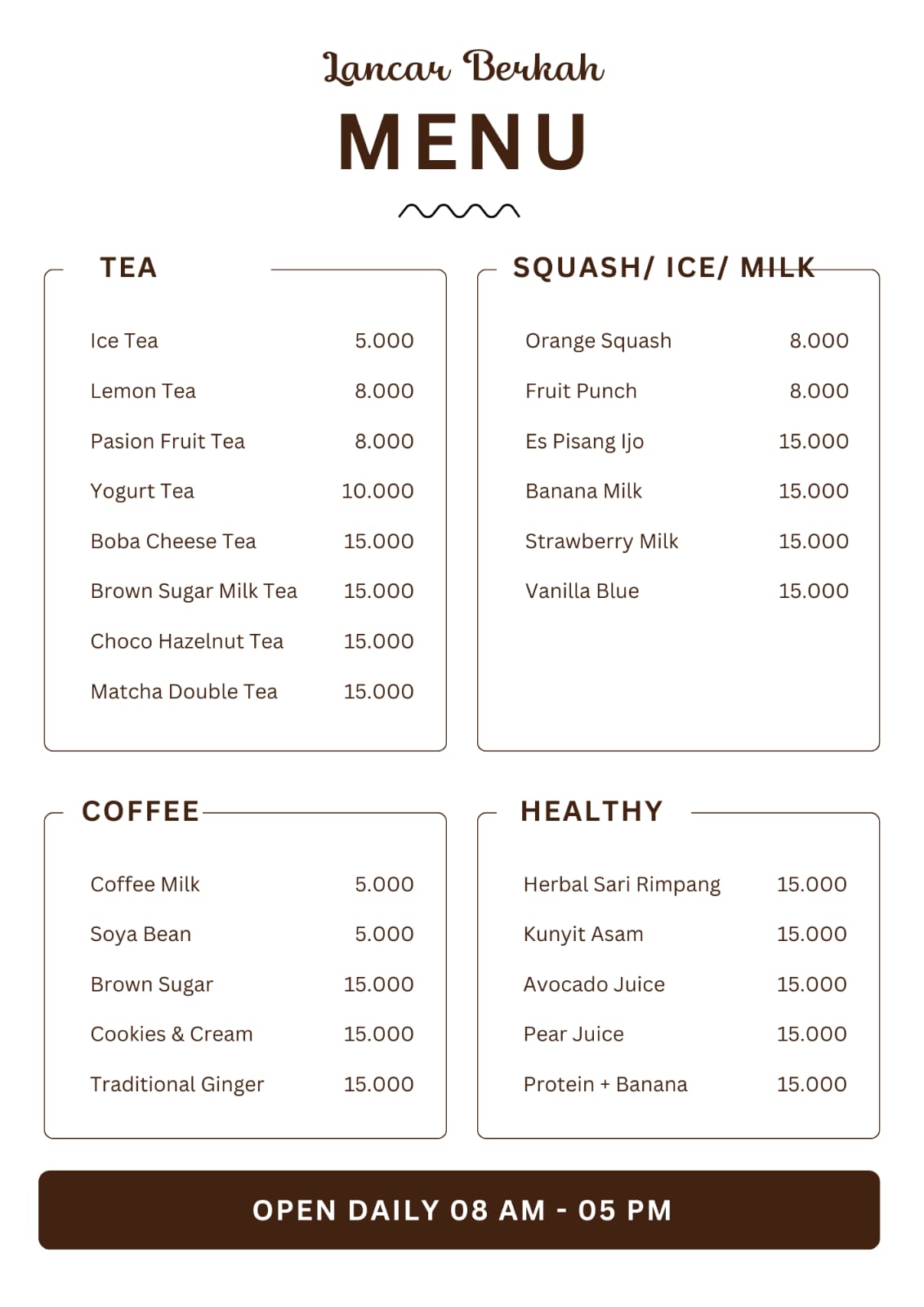 Daftar Lancar Berkah Menu Foodcourt UBM